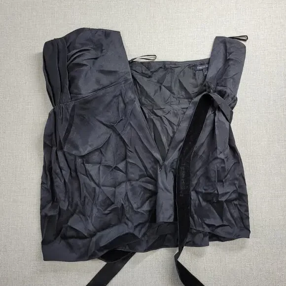 Banana Republic Womens Top Sz 8 Black Silk Strapless Ruched Velvet Sash Babydoll - Picture 7 of 12